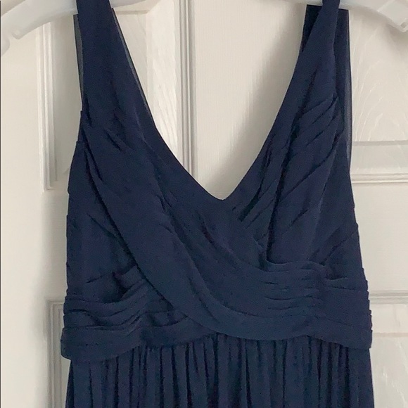 Navy David’s Bridal Long Mesh Dress w/ Cowl Back - Picture 3 of 4